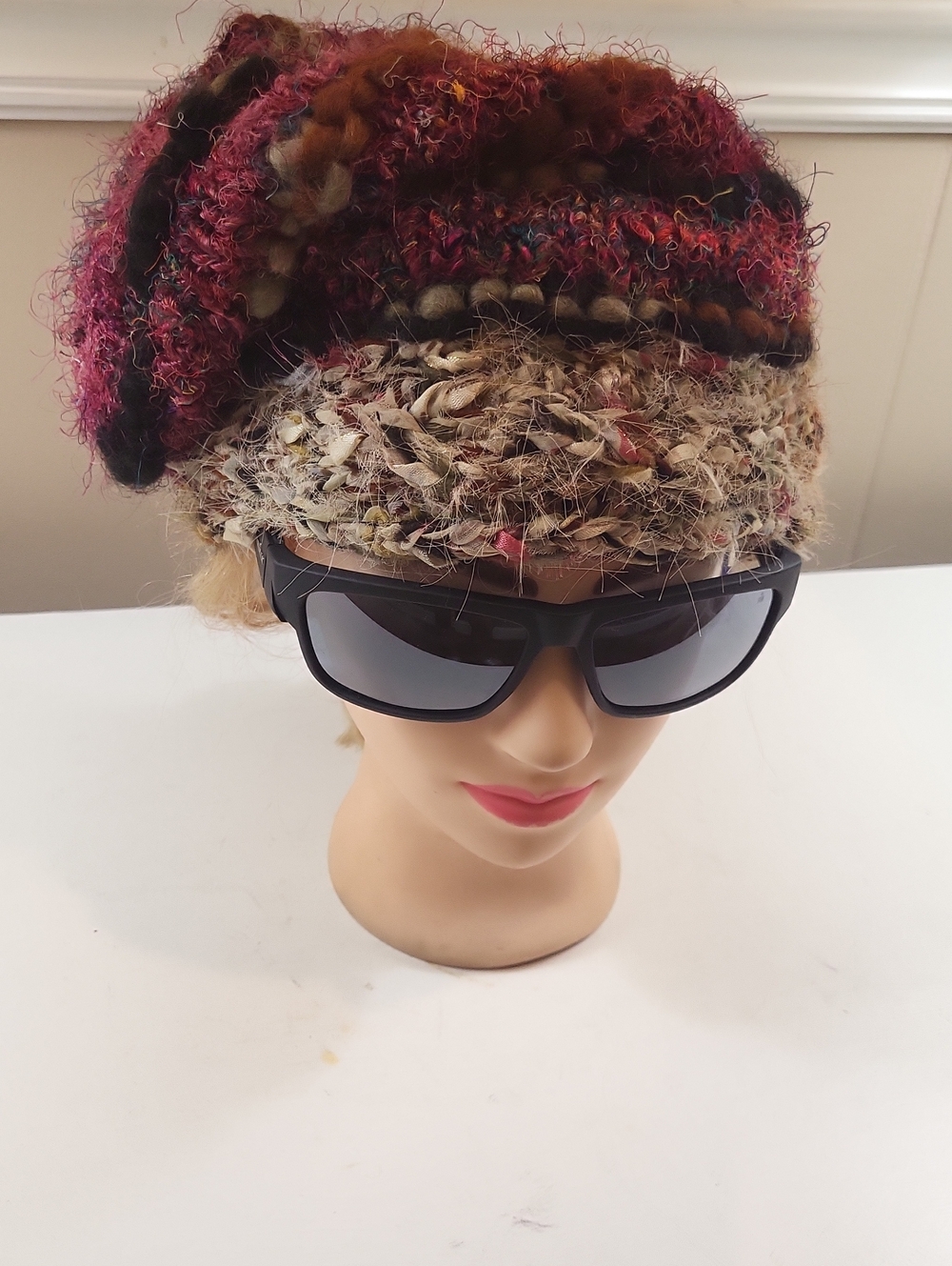 Oversized Boggin Two-Tone Knit Beret - Multicolor & Beige, One Size